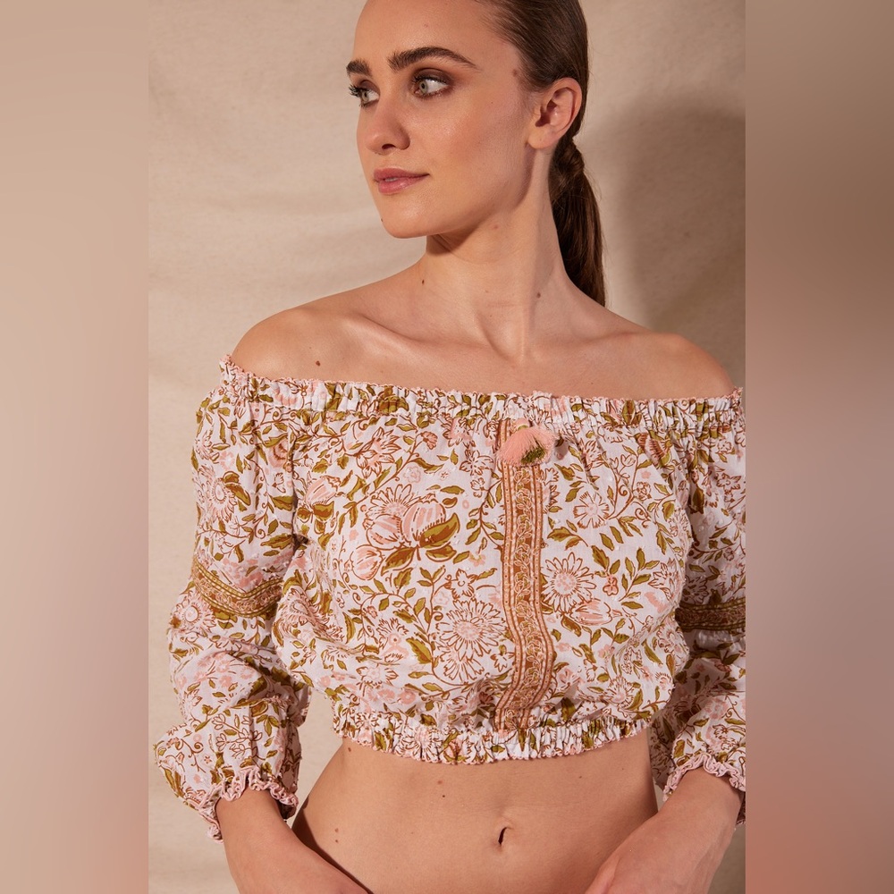 Poupette St Barth Floral Boho Crop Top & Tiered Mini Skirt Set XS - Picture 4 of 13